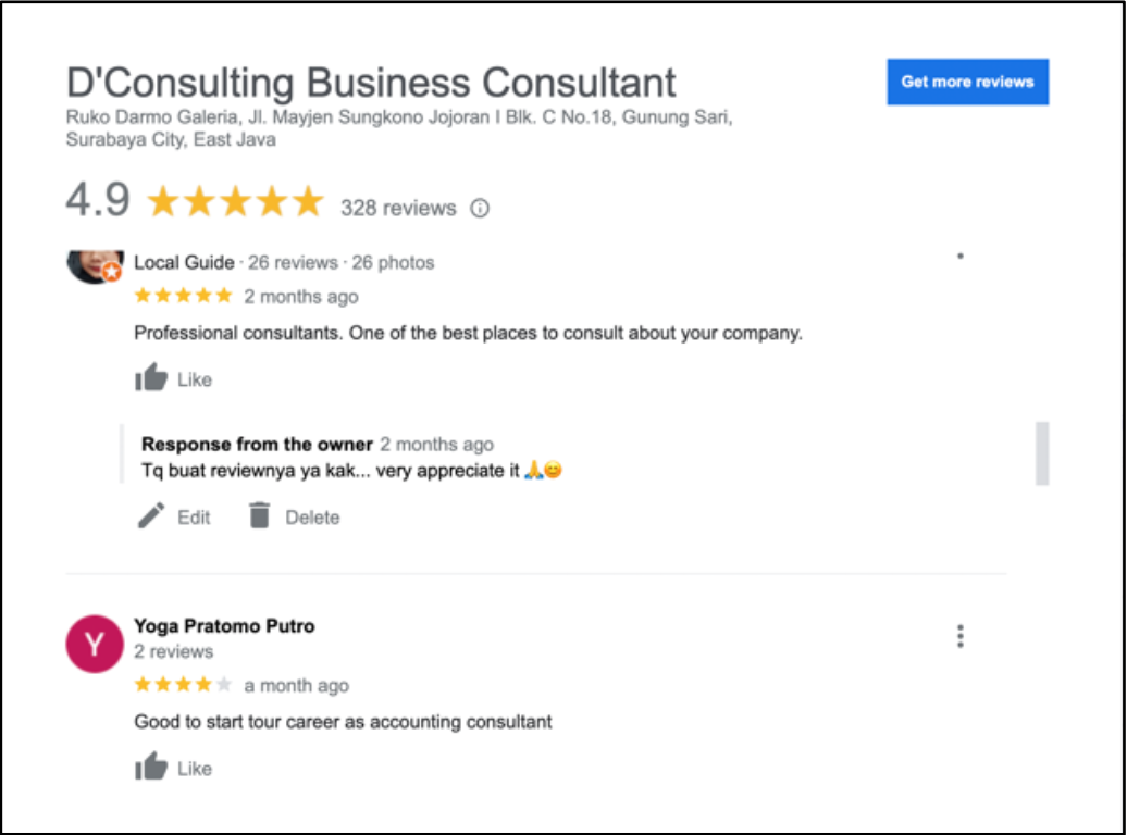 Review dari pelamar kerja dan partner di Google Business